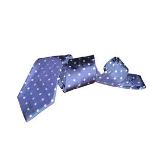 Paul Fredrick Silk Tie Made in USA Navy Blue White Polka Dot Mens Necktie Career